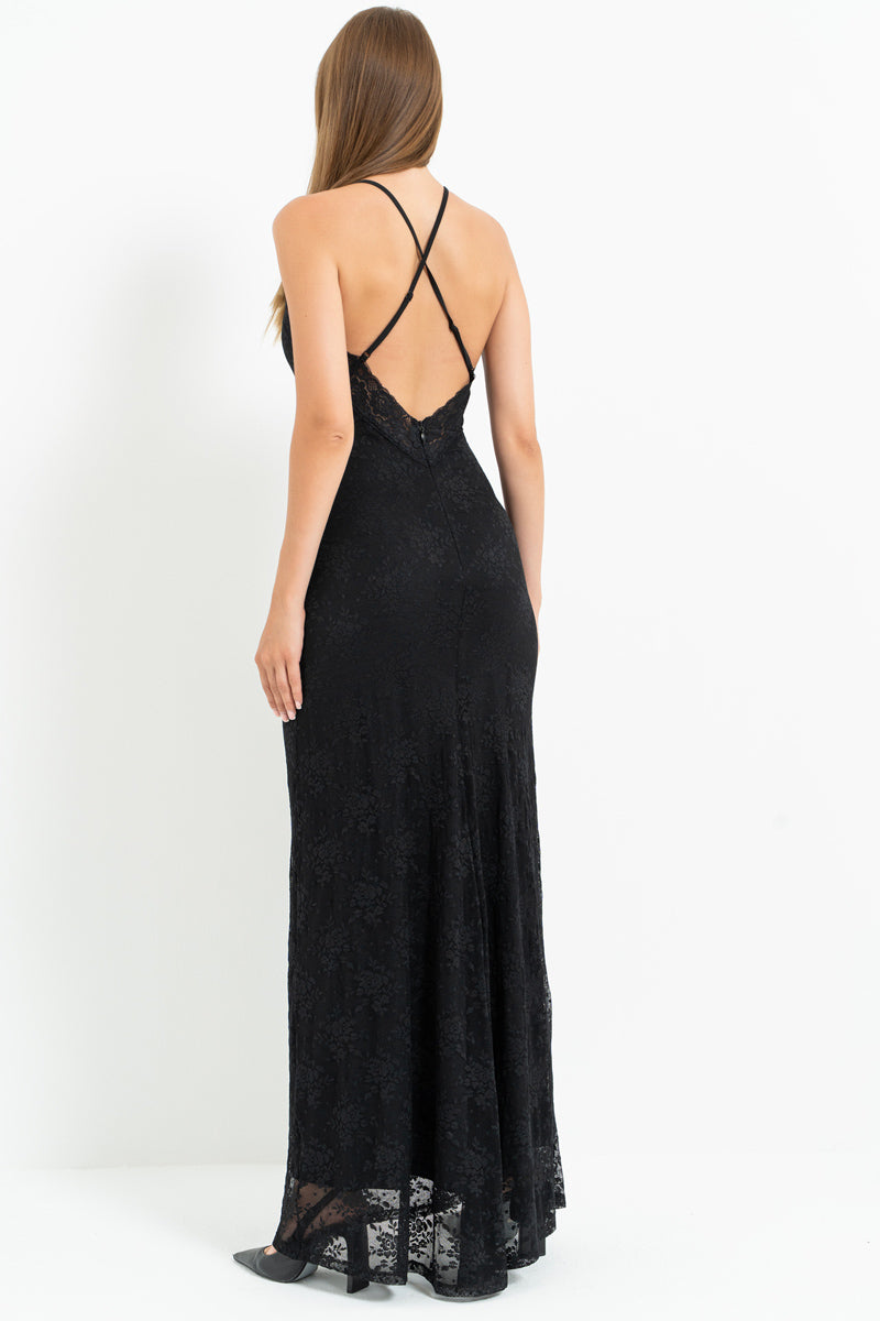 Lace-Lined Maxi Dress with Adjustable Straps