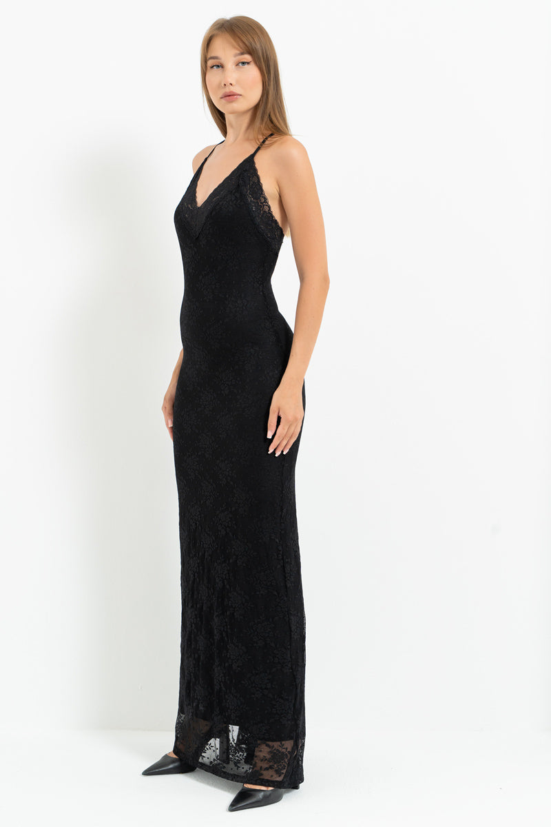 Lace-Lined Maxi Dress with Adjustable Straps