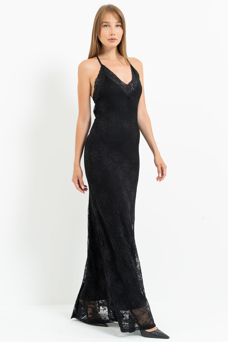 Lace-Lined Maxi Dress with Adjustable Straps