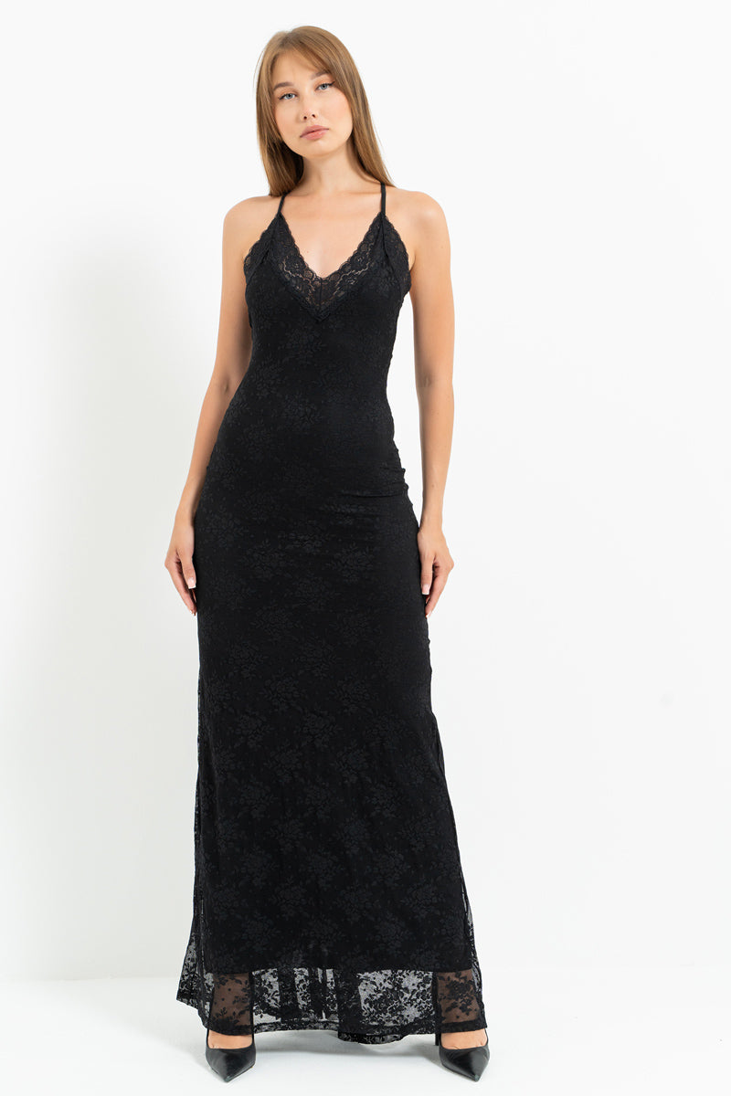 Lace-Lined Maxi Dress with Adjustable Straps