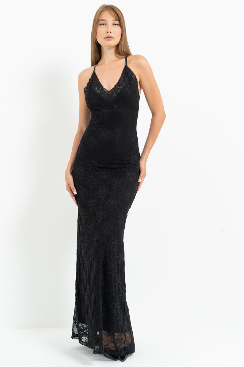 Lace-Lined Maxi Dress with Adjustable Straps