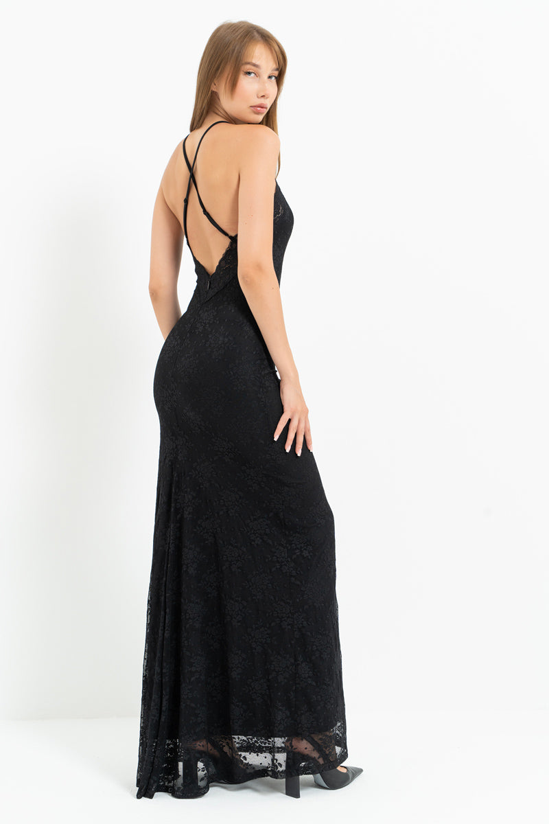 Lace-Lined Maxi Dress with Adjustable Straps