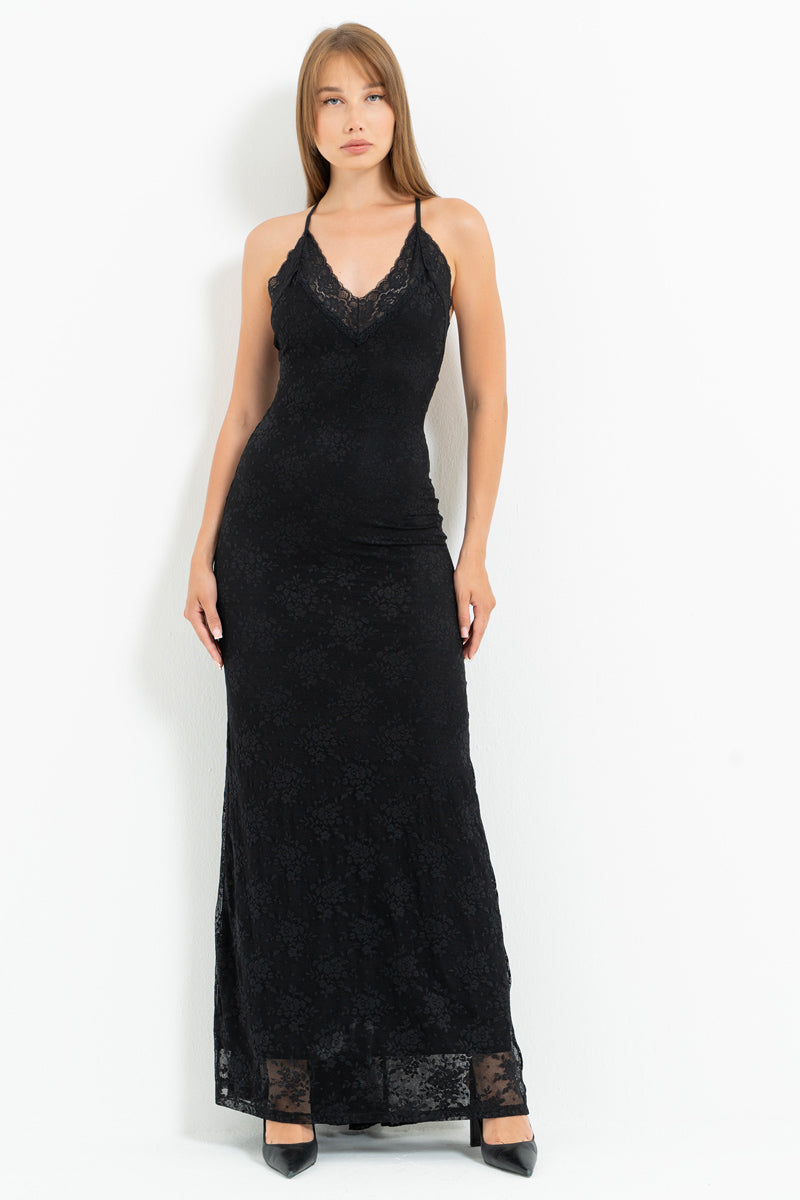 Lace-Lined Maxi Dress with Adjustable Straps