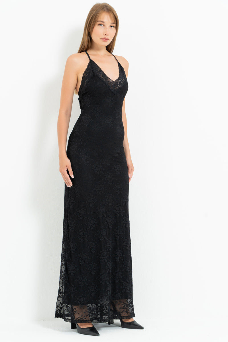 Lace-Lined Maxi Dress with Adjustable Straps