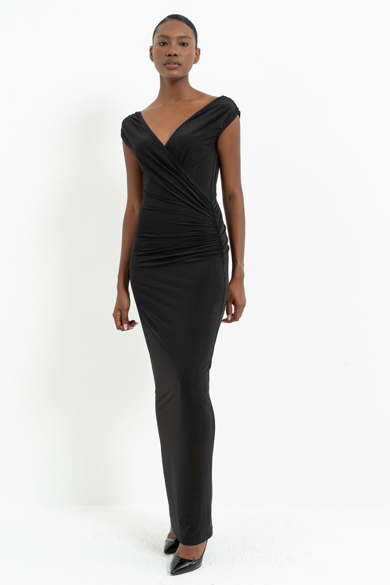 Sleeveless Wrap Maxi Dress with Ruched Details