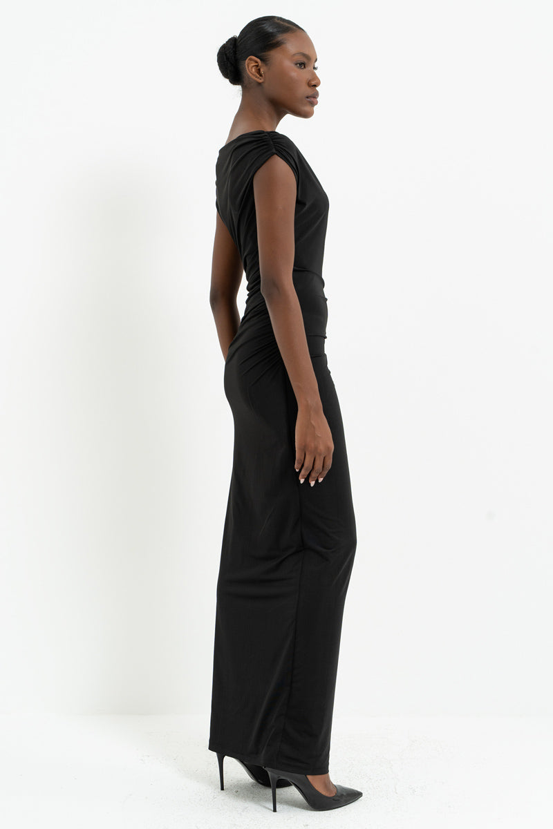 Sleeveless Wrap Maxi Dress with Ruched Details