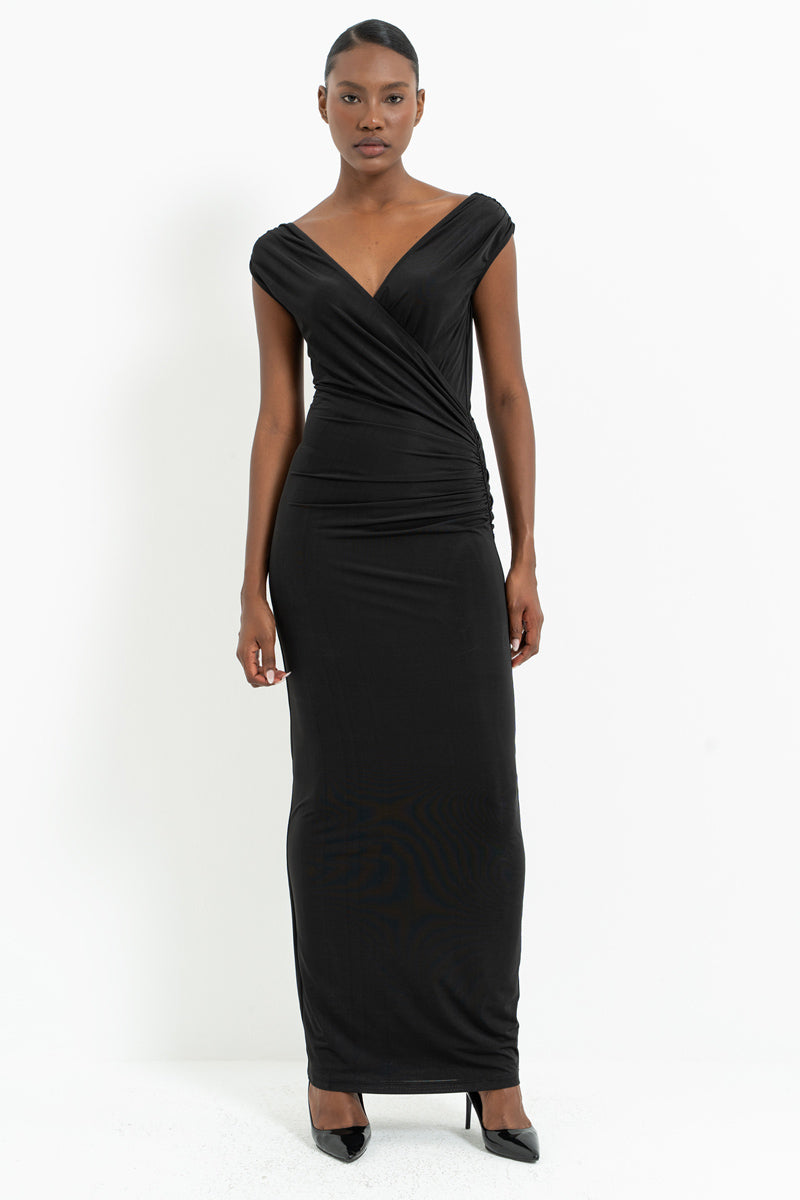 Sleeveless Wrap Maxi Dress with Ruched Details