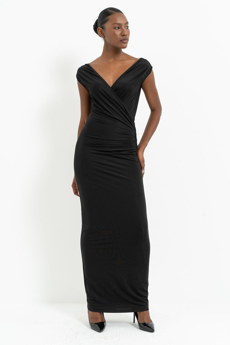 Sleeveless Wrap Maxi Dress with Ruched Details