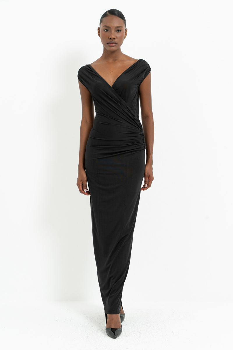 Sleeveless Wrap Maxi Dress with Ruched Details