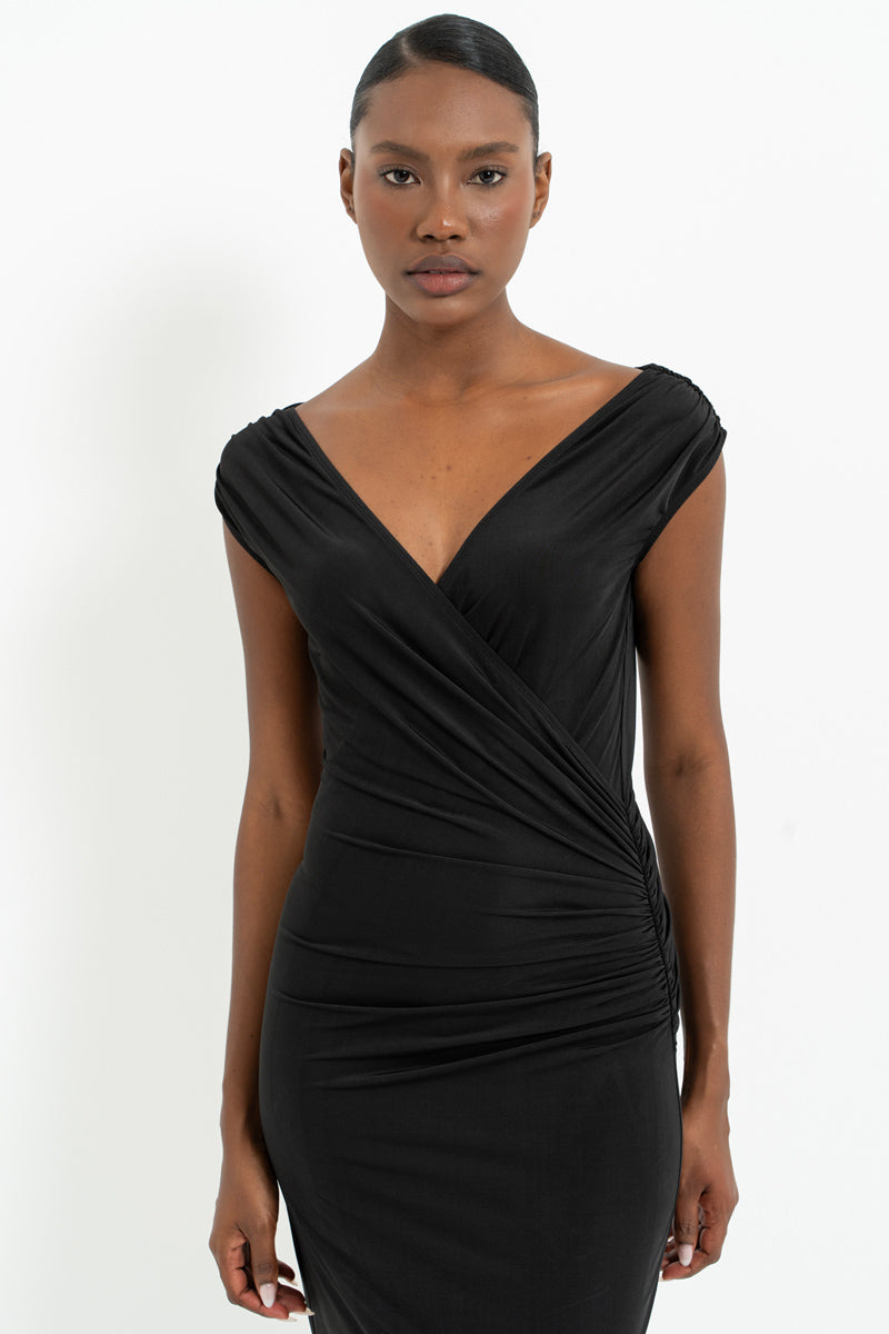 Sleeveless Wrap Maxi Dress with Ruched Details