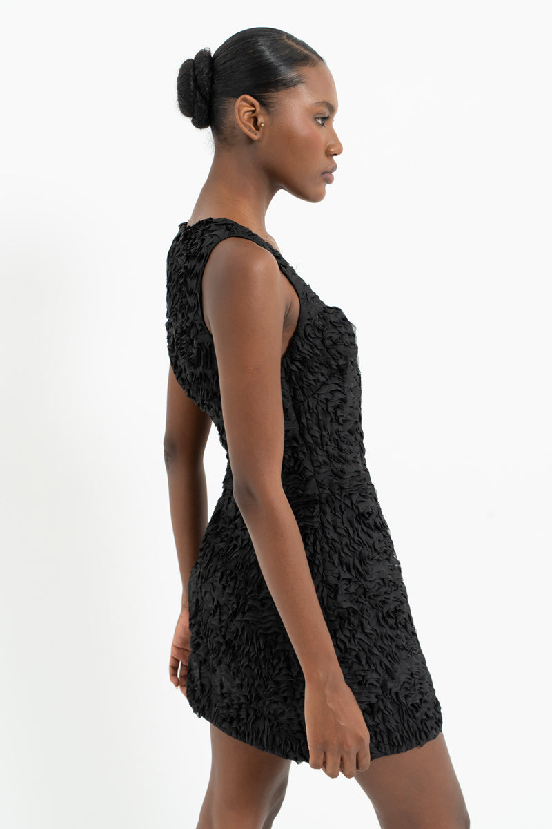 Black Square Neck Mini Dress with Hidden Zipper