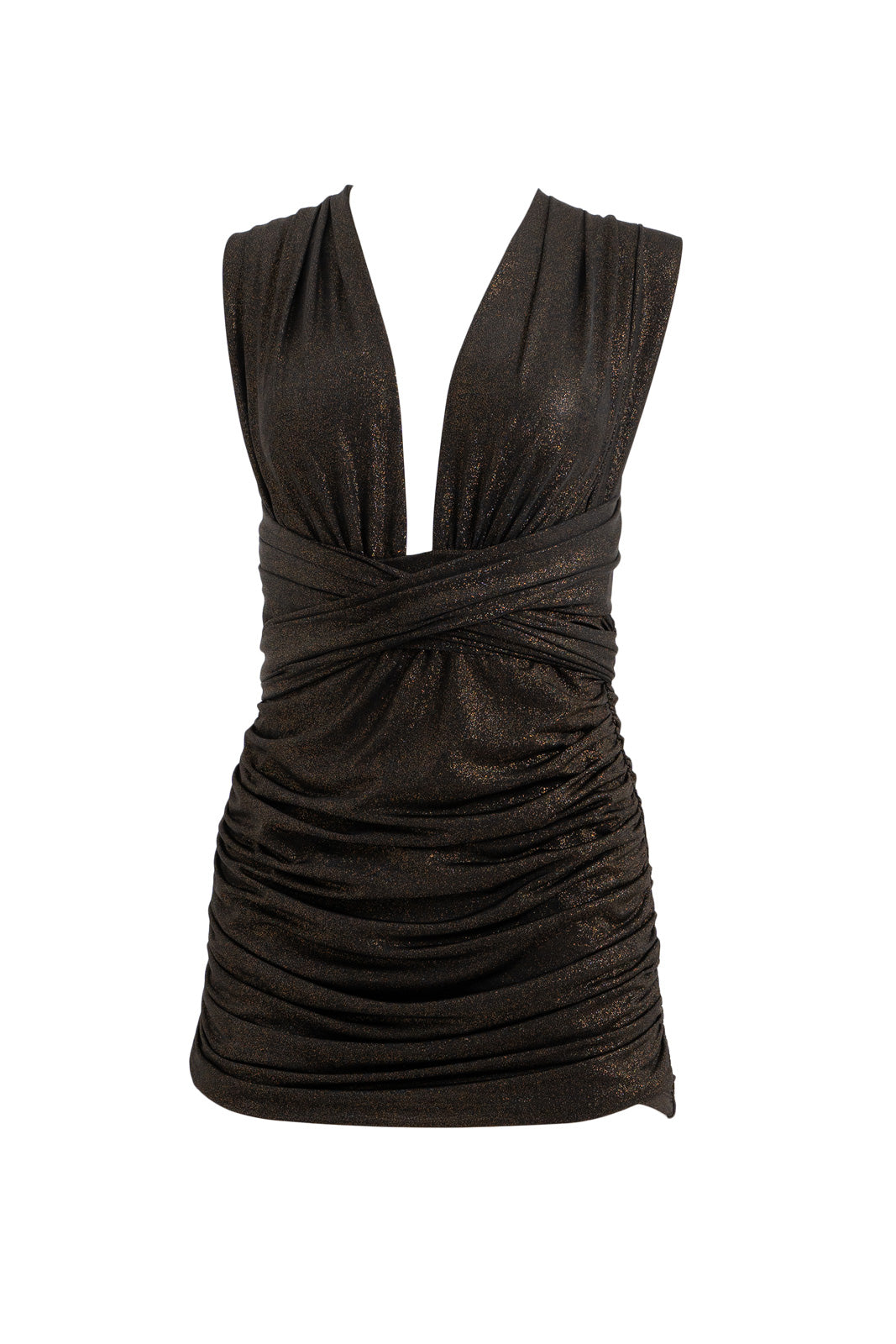 Black-Gold Ruched Mini Dress