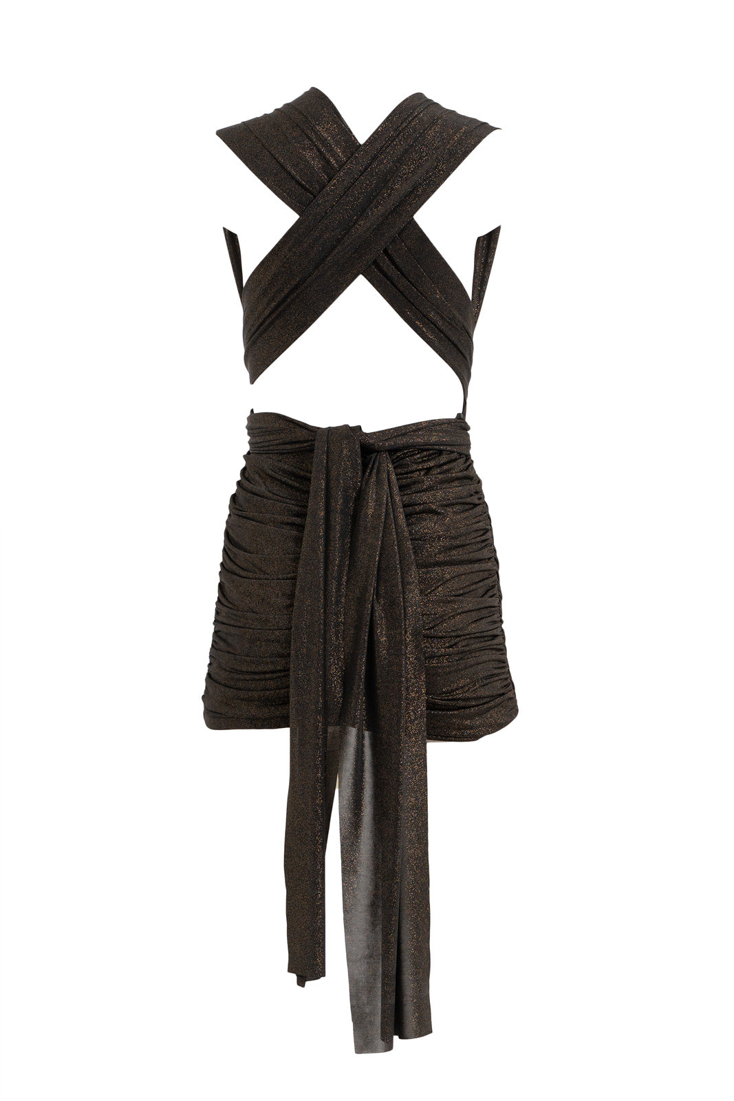 Black-Gold Ruched Mini Dress