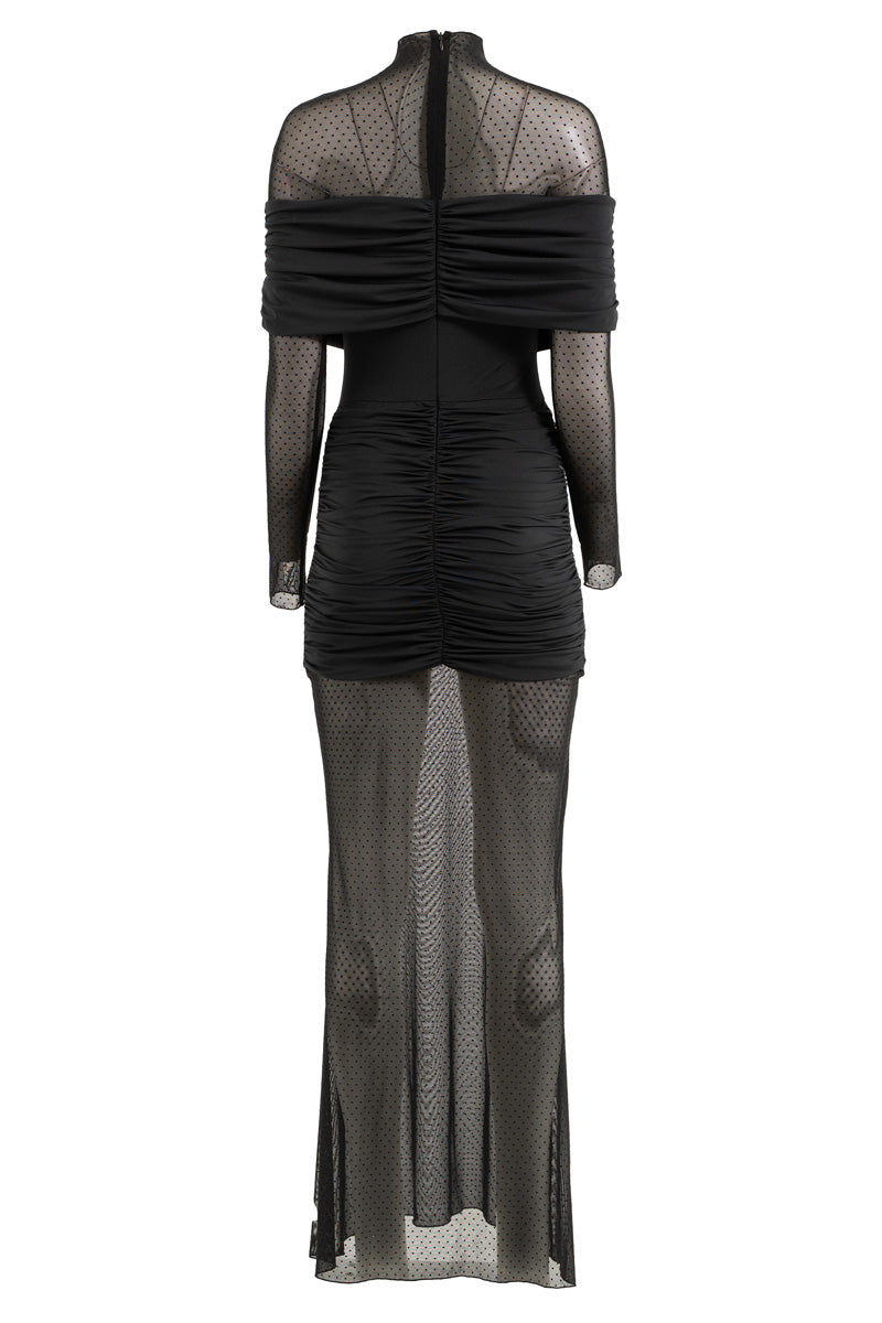 Turtleneck Long Sleeve Mini Dress with Ruched Tulle Details