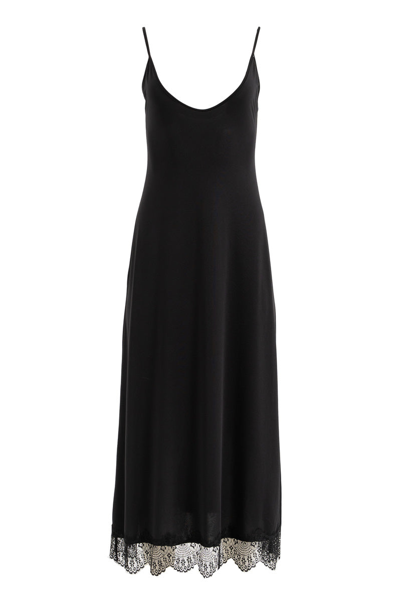 Lace-Detail Skirt Adjustable Strap V-Neck Midi Dress