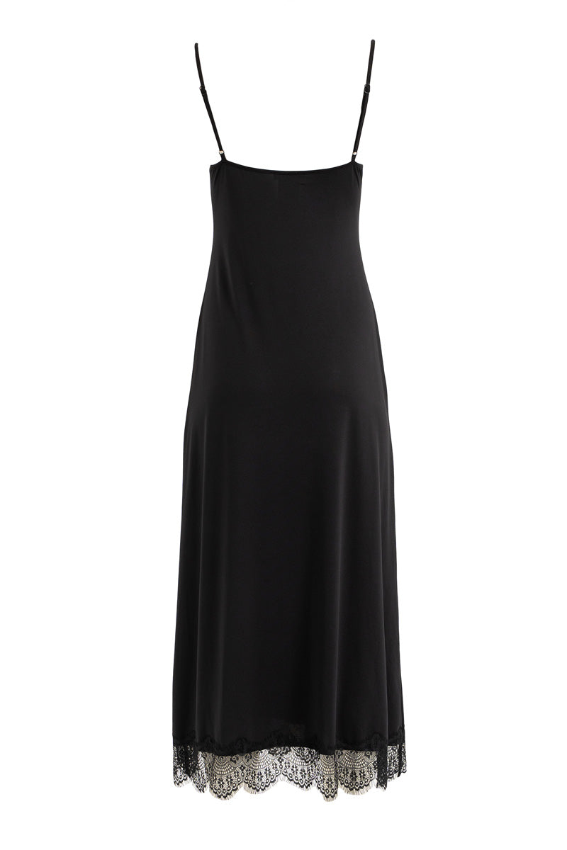 Lace-Detail Skirt Adjustable Strap V-Neck Midi Dress
