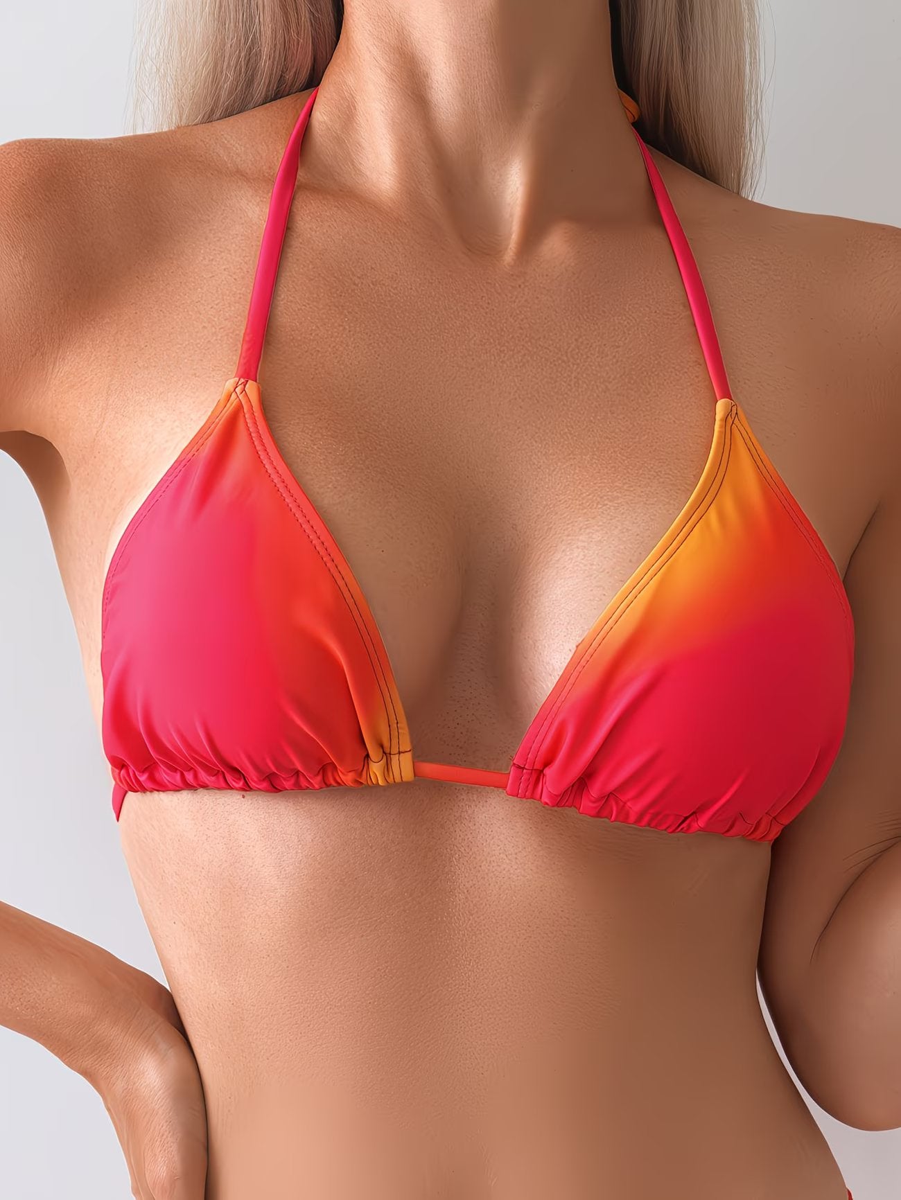 Orange Yellow Colorblock High-Stretch Bikini Set