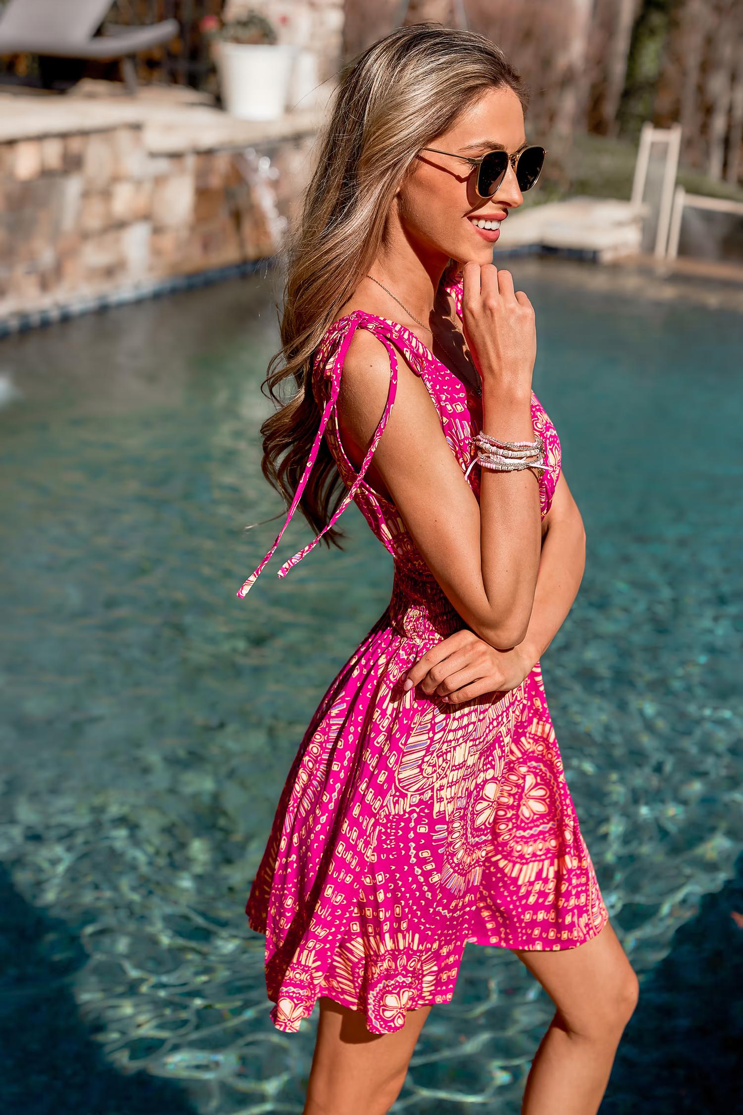 Ethnic Ornate Surplice Neck Sleeveless Mini Dress