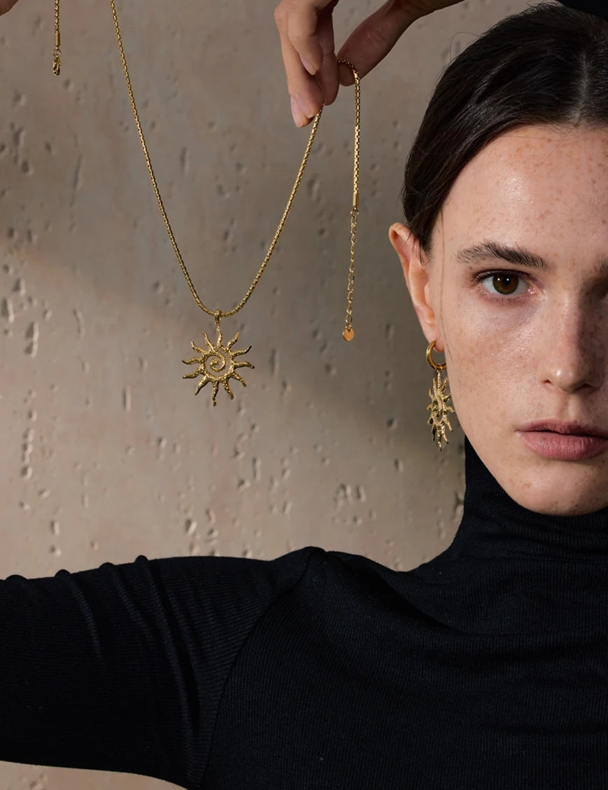 Engraved Sun Jewelry Set (Necklace & Earrings)