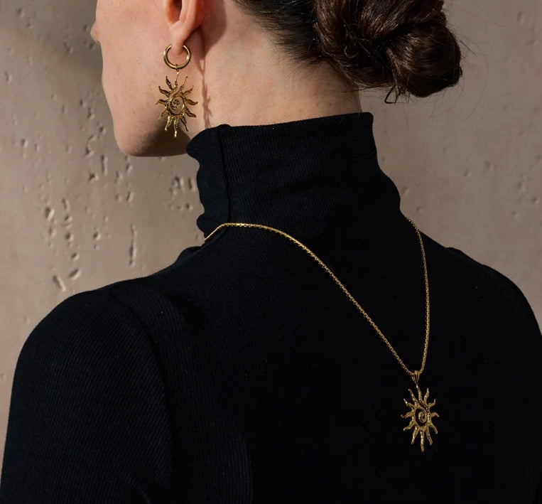 Engraved Sun Jewelry Set (Necklace & Earrings)