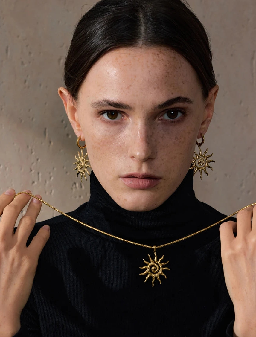 Engraved Sun Jewelry Set (Necklace & Earrings)