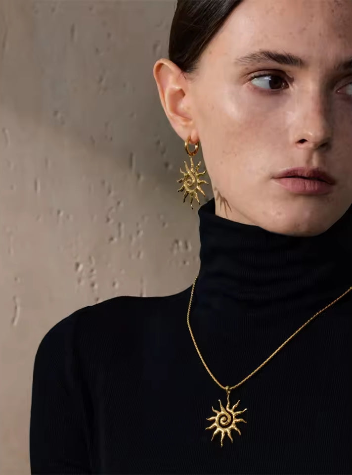 Engraved Sun Jewelry Set (Necklace & Earrings)