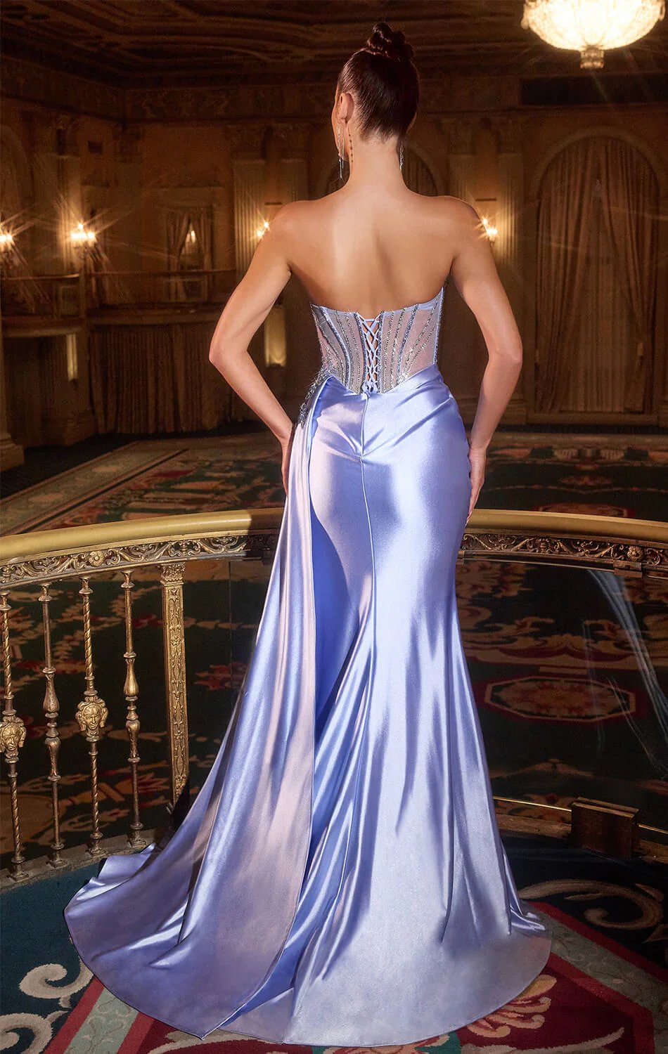 Beaded Sweetheart Satin Corset Slit Evening Gown