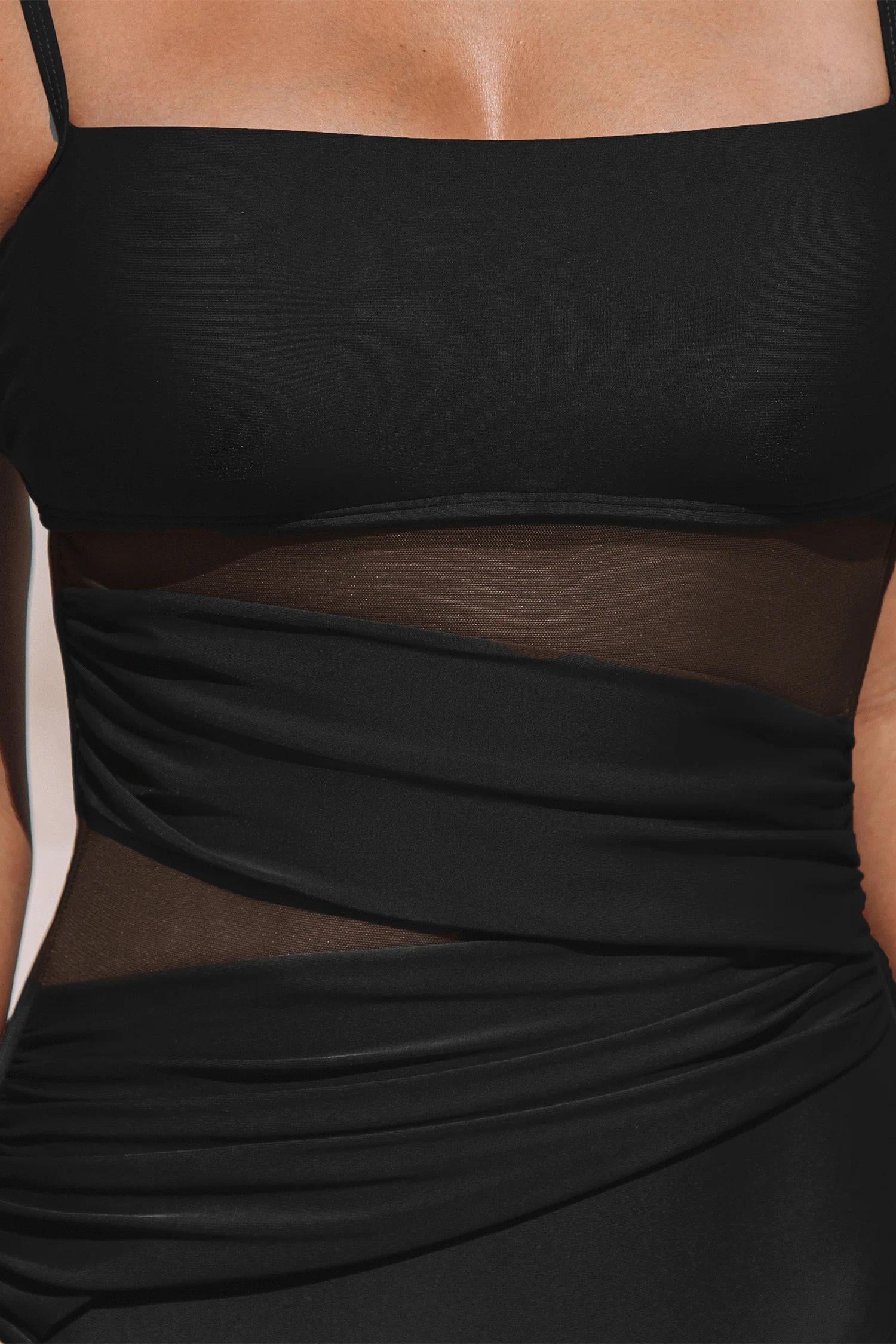 Black Square Neck Adjustable Strap One-Piece Swimsuit