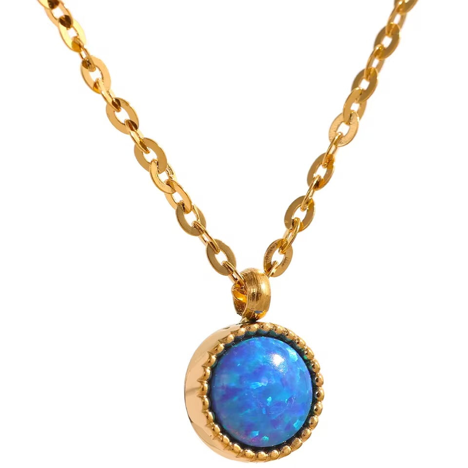 Minimalist Natural Blue Opal Pendant Necklace