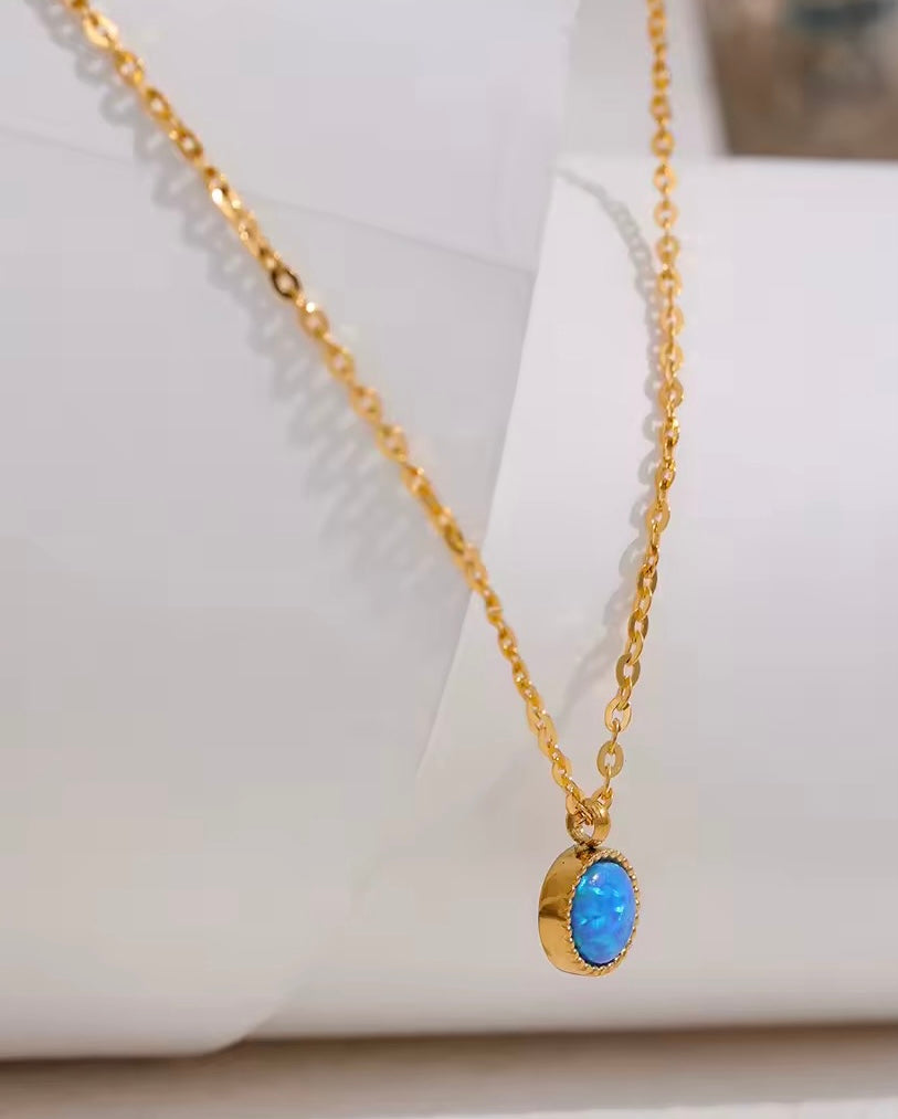 Minimalist Natural Blue Opal Pendant Necklace