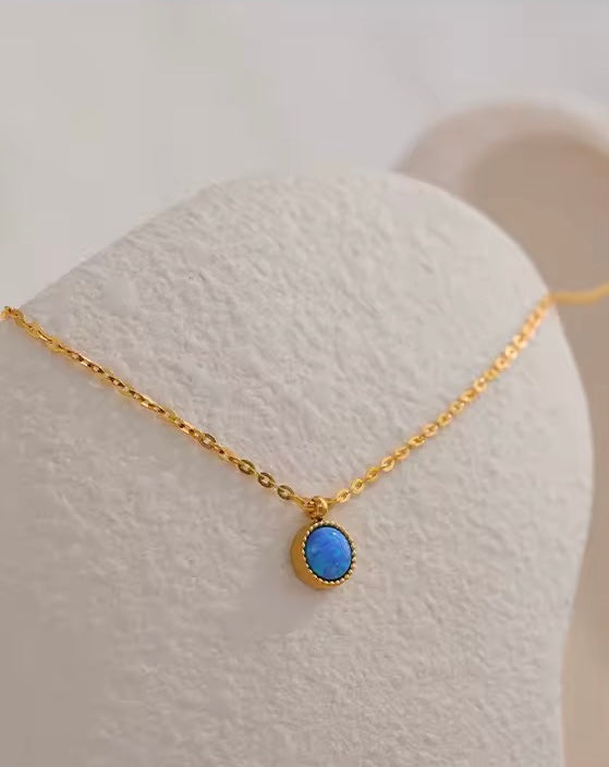 Minimalist Natural Blue Opal Pendant Necklace