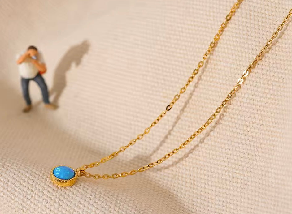 Minimalist Natural Blue Opal Pendant Necklace