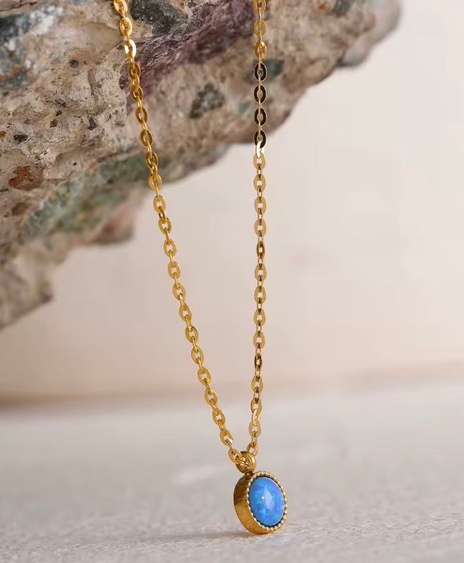 Minimalist Natural Blue Opal Pendant Necklace