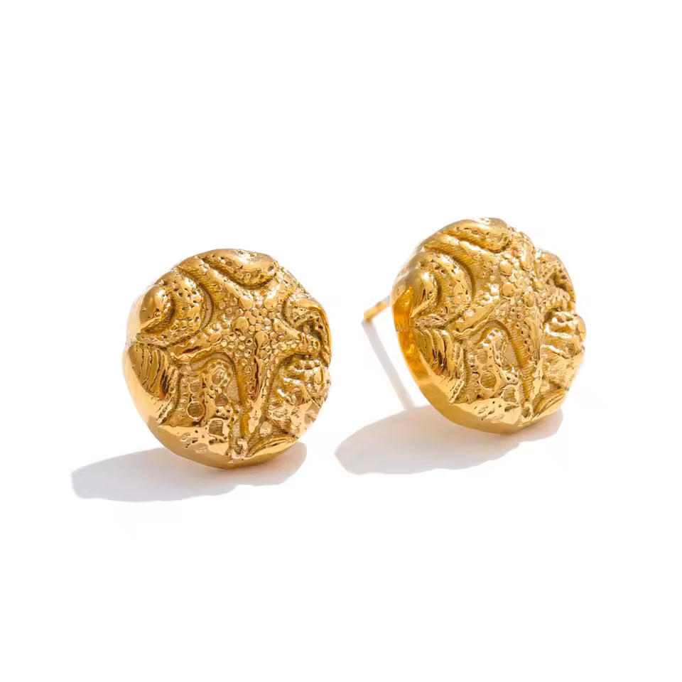 Engraved Golden Starfish Stud Earrings