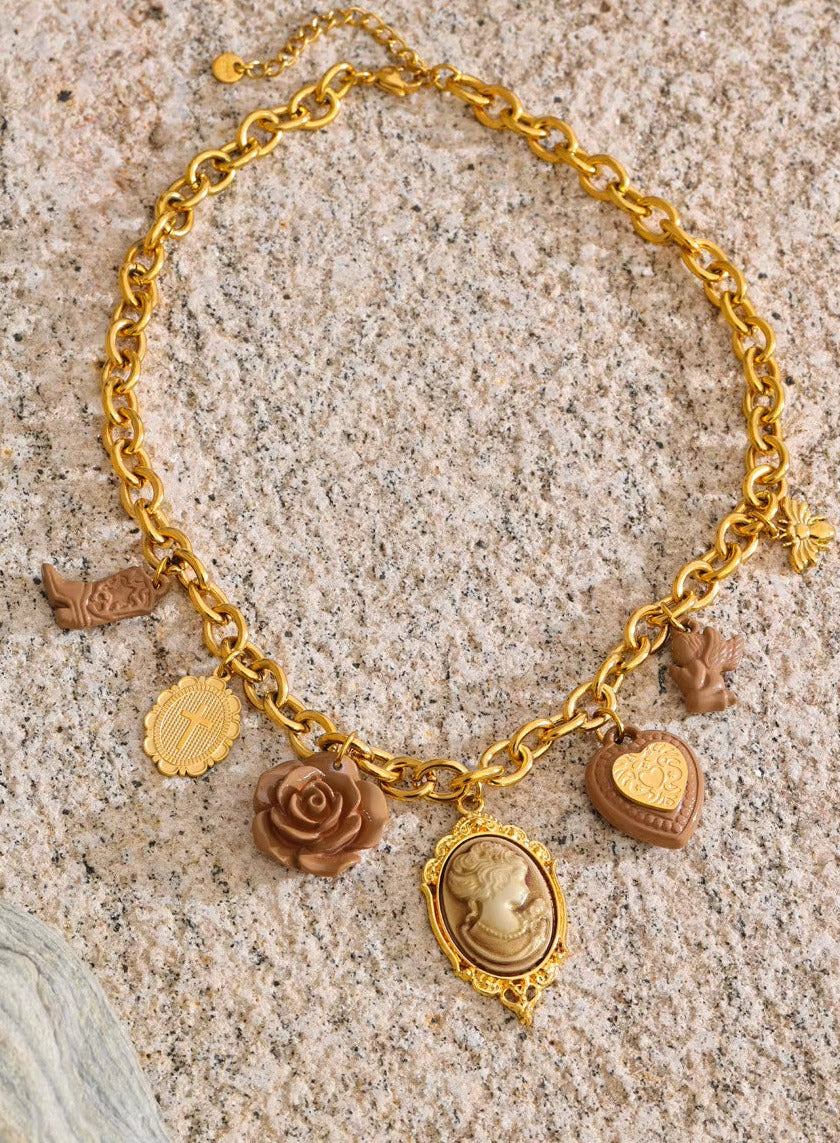 Resin Flower Multi Charm Statement Necklace