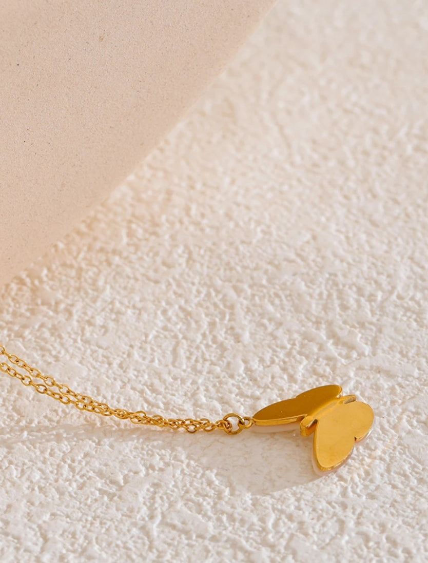 Gold Butterfly Natural Shell Pendant Necklace