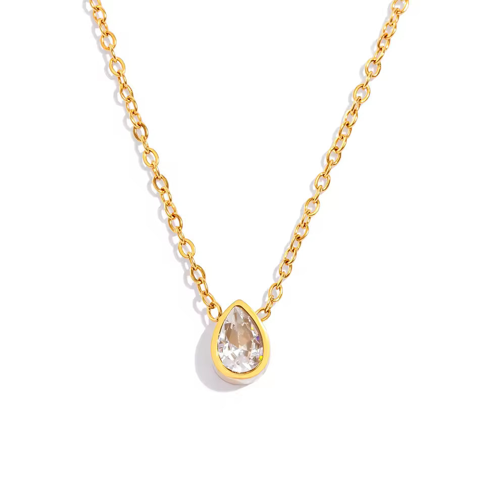 Dainty Water Drop CZ Pendant Necklace