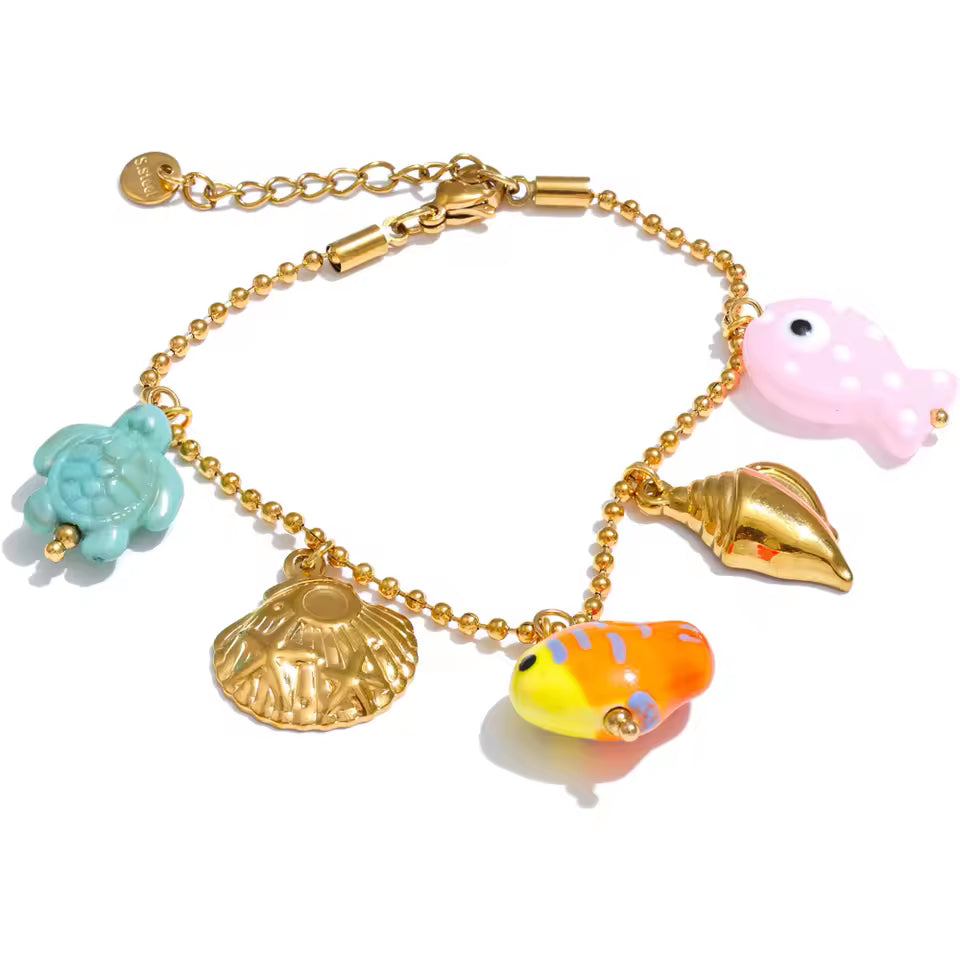 Ceramic Fish Resin Turtle Shell Charm Bracelet