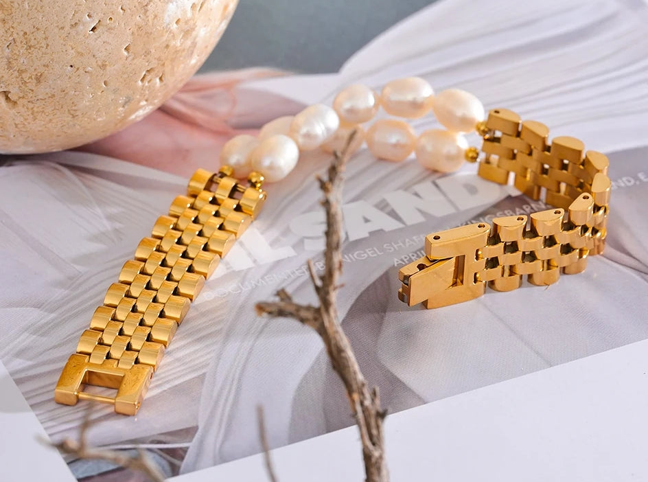 Natural Pearl Cuban Chain Bracelet