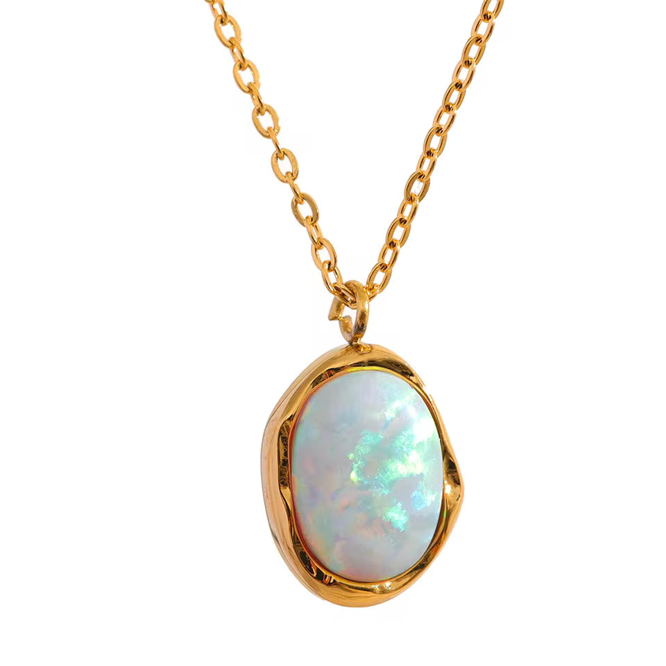 Minimalist Gold Opal Pendant Necklace
