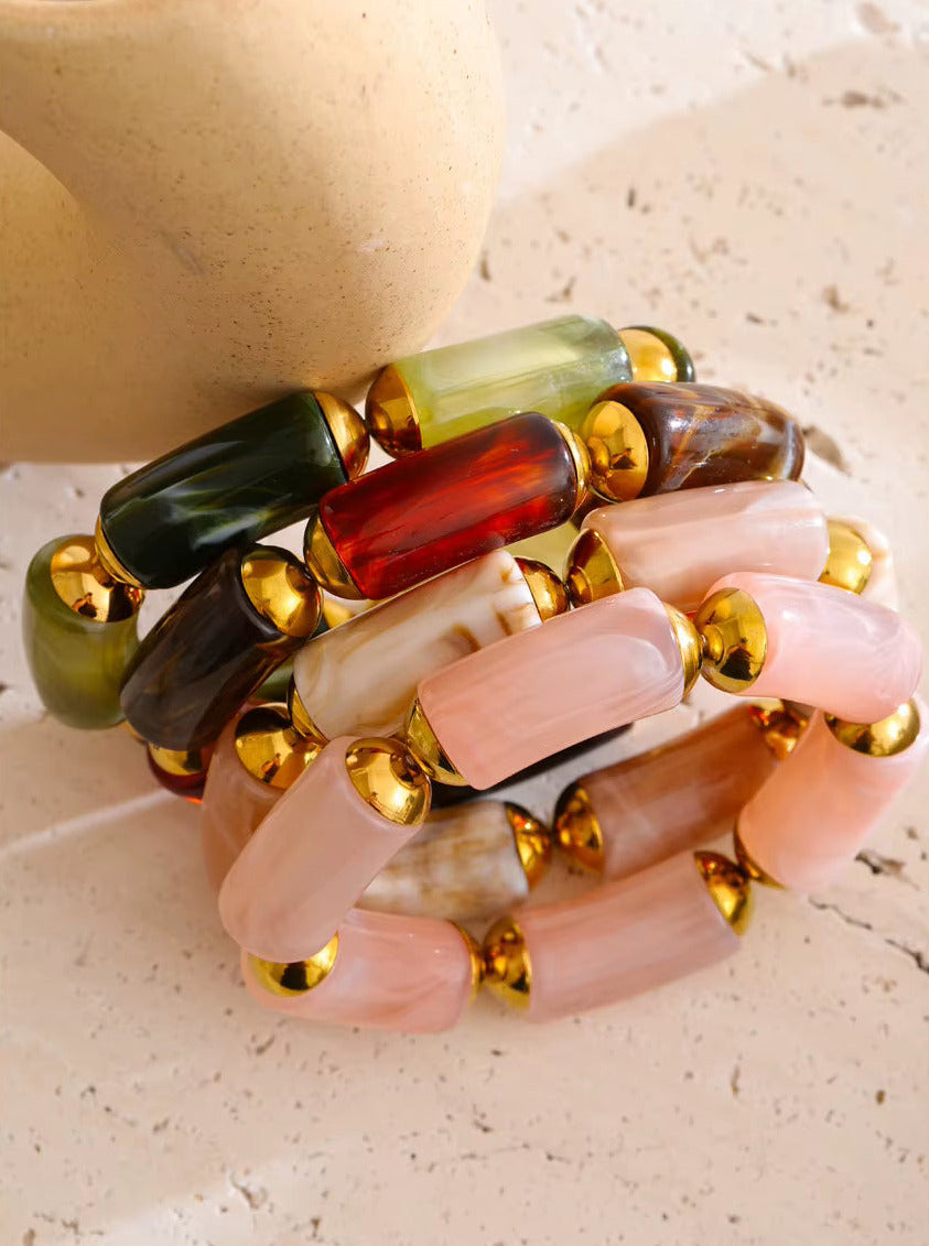 Green Resin Cylinder Elastic Bracelet