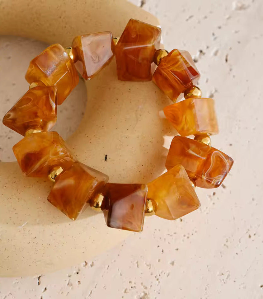 Amber Resin Geometric Bead Large Bracelet