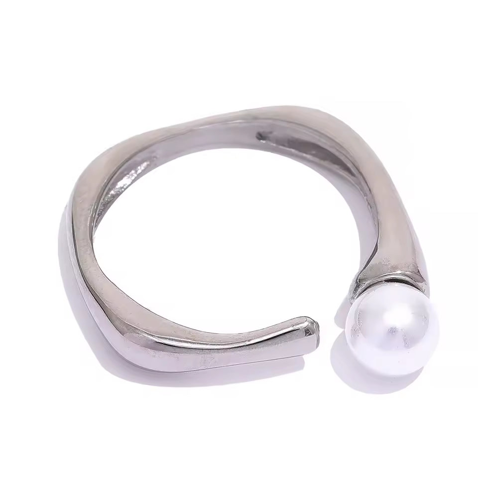 Adjustable Square Geometric Simulated Pearl Ring