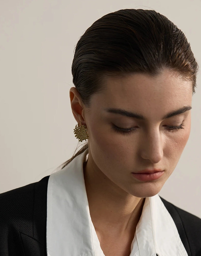 Golden Woven Harmony Stud Earrings