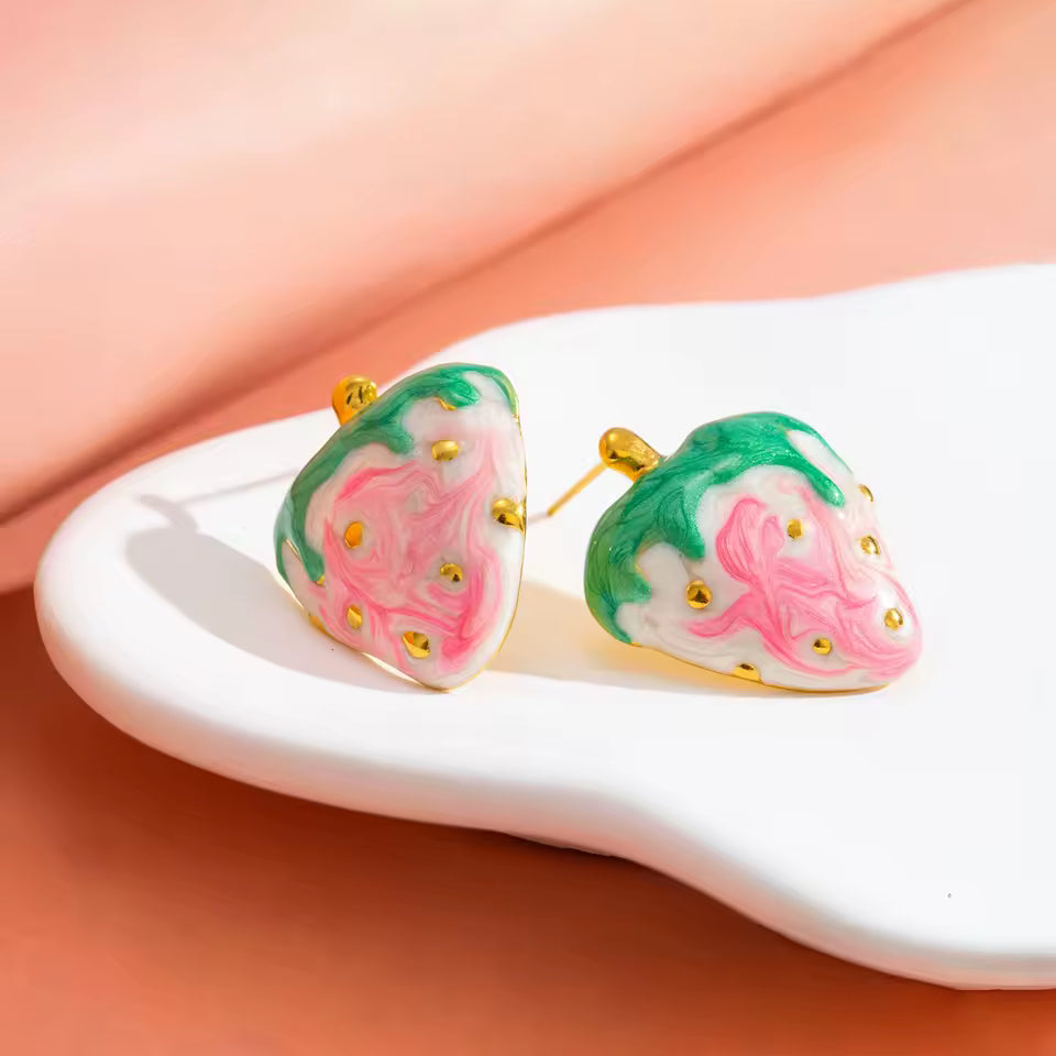 Strawberry Cold Enamel Stud Earrings