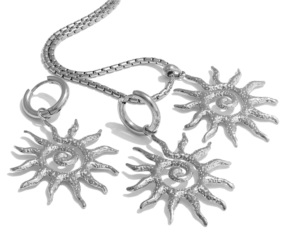 Engraved Sun Jewelry Set (Necklace & Earrings)