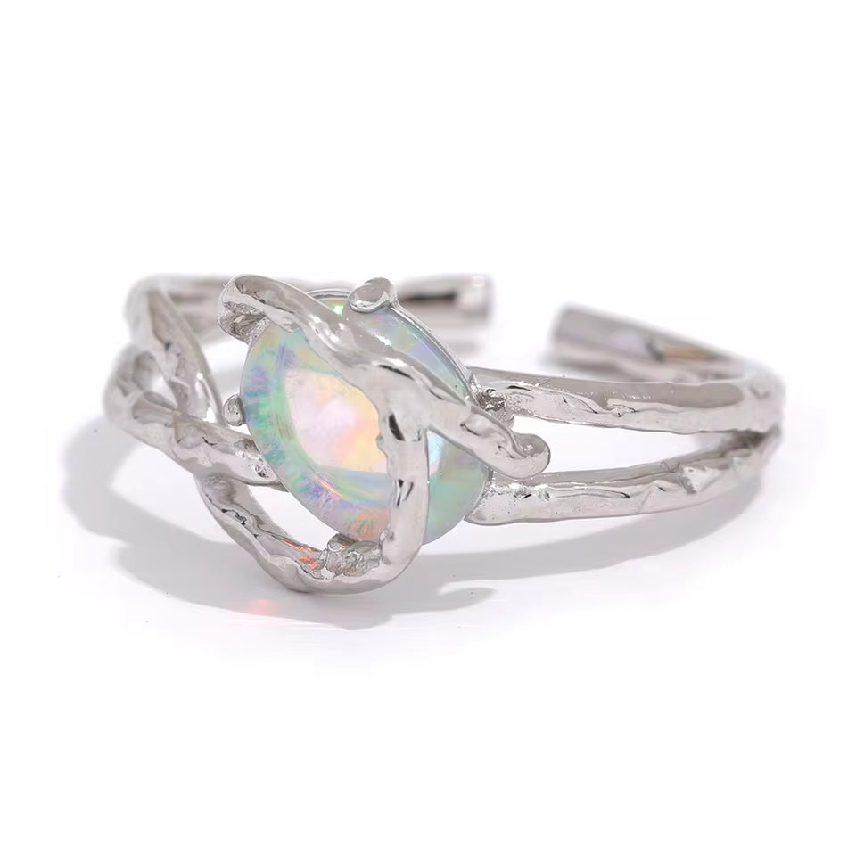 Adjustable Natural Opal Stone Open Ring