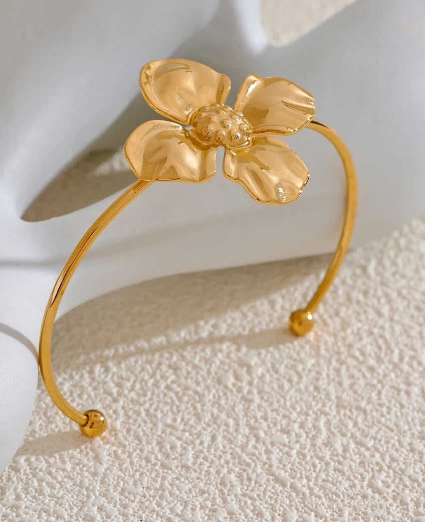 Gold Flower Cuff Bracelet