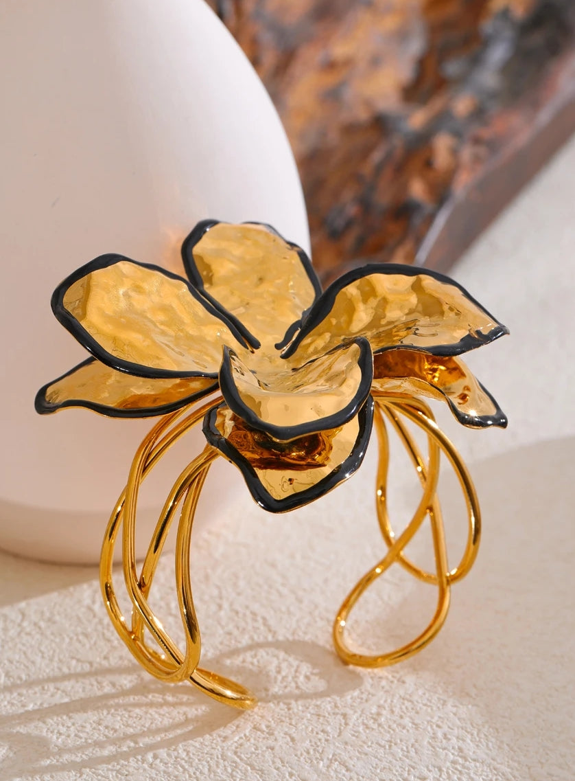 Gold Large Flower Bangle