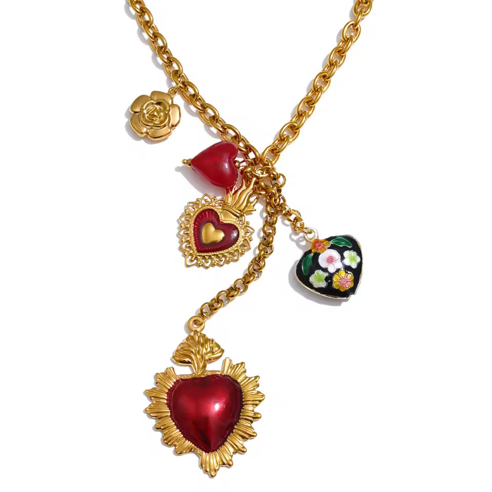 Multi Heart Charm Necklace